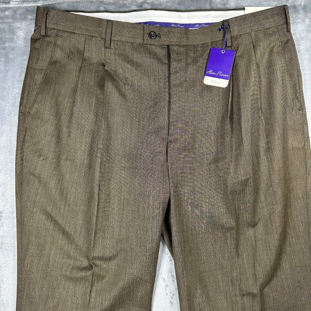 Alan Flusser Classic Mens 42x30 Pleated Dress Pants Brown Field 5556904 NWT